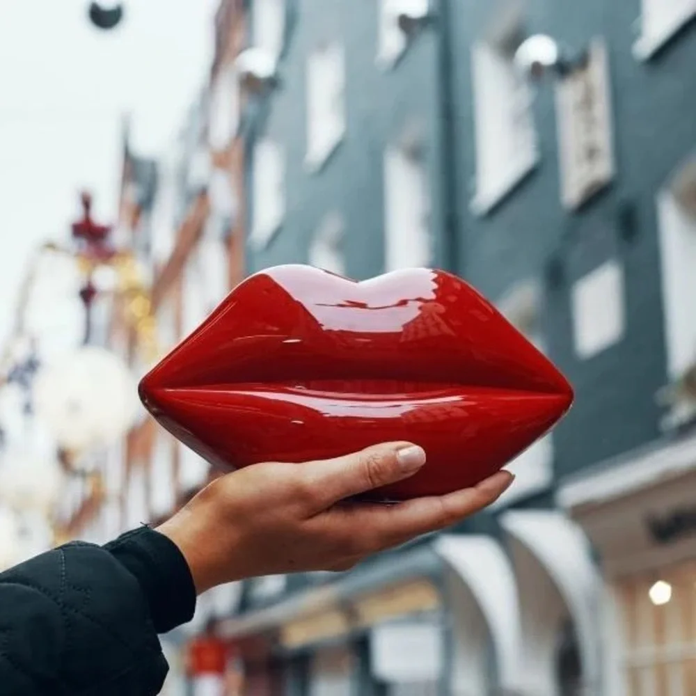 Lulu Guinness red lip clutch bag